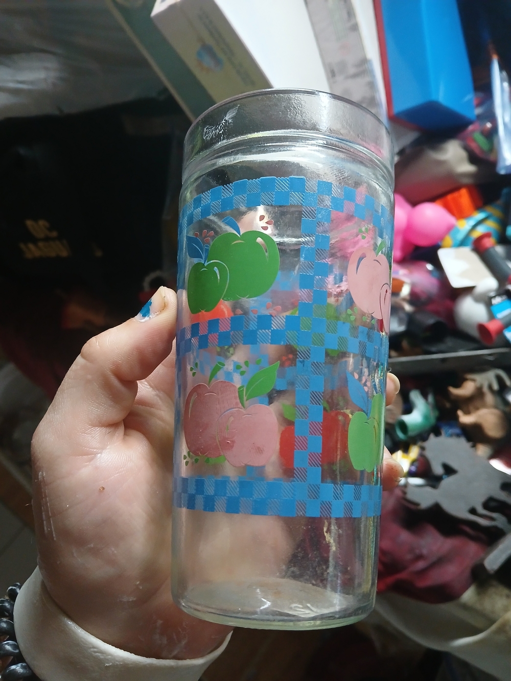 vintage Anchor Hocking Apple Gingham Jelly Jar Glass tumbler. Set Of 2